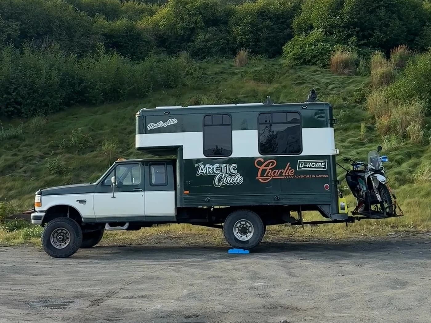 Matt’s finished green-and-white truck-house, Charlie